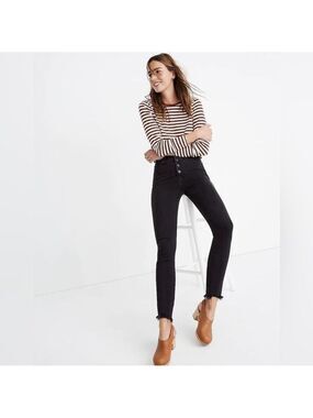 Madewell 10" High Rise Skinny Jeans Black Button Through Size 28 Petite